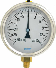 Wika - 4" Dial, 1/4 Thread, 30-0-15 Scale Range, Pressure Gauge - Lower Connection Mount, Accurate to 1% of Scale - Exact Industrial Supply