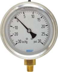 Wika - 4" Dial, 1/4 Thread, 30-0-30 Scale Range, Pressure Gauge - Lower Connection Mount, Accurate to 1% of Scale - Exact Industrial Supply