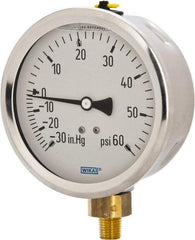 Wika - 4" Dial, 1/4 Thread, 30-0-60 Scale Range, Pressure Gauge - Lower Connection Mount, Accurate to 1% of Scale - Exact Industrial Supply