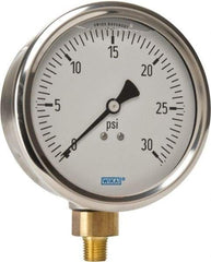 Wika - 4" Dial, 1/4 Thread, 0-30 Scale Range, Pressure Gauge - Lower Connection Mount, Accurate to 1% of Scale - Exact Industrial Supply