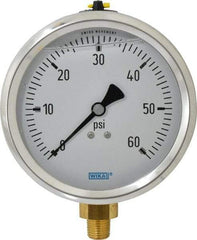 Wika - 4" Dial, 1/4 Thread, 0-60 Scale Range, Pressure Gauge - Lower Connection Mount, Accurate to 1% of Scale - Exact Industrial Supply
