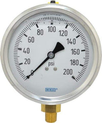 Wika - 4" Dial, 1/4 Thread, 0-200 Scale Range, Pressure Gauge - Lower Connection Mount, Accurate to 1% of Scale - Exact Industrial Supply