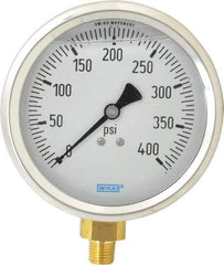 Wika - 4" Dial, 1/4 Thread, 0-400 Scale Range, Pressure Gauge - Lower Connection Mount, Accurate to 1% of Scale - Exact Industrial Supply