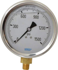 Wika - 4" Dial, 1/4 Thread, 0-1,500 Scale Range, Pressure Gauge - Lower Connection Mount, Accurate to 1% of Scale - Exact Industrial Supply