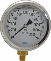 Wika - 4" Dial, 1/4 Thread, 0-2,000 Scale Range, Pressure Gauge - Lower Connection Mount, Accurate to 1% of Scale - Exact Industrial Supply