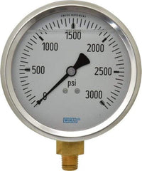 Wika - 4" Dial, 1/4 Thread, 0-3,000 Scale Range, Pressure Gauge - Lower Connection Mount, Accurate to 1% of Scale - Exact Industrial Supply