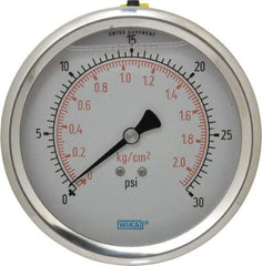 Wika - 4" Dial, 1/4 Thread, 0-30 Scale Range, Pressure Gauge - Lower Back Connection Mount, Accurate to 1% of Scale - Exact Industrial Supply