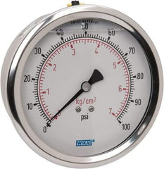 Wika - 4" Dial, 1/4 Thread, 0-100 Scale Range, Pressure Gauge - Lower Back Connection Mount, Accurate to 1% of Scale - Exact Industrial Supply