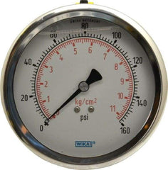 Wika - 4" Dial, 1/4 Thread, 0-160 Scale Range, Pressure Gauge - Lower Back Connection Mount, Accurate to 1% of Scale - Exact Industrial Supply