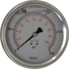 Wika - 4" Dial, 1/4 Thread, 0-1,500 Scale Range, Pressure Gauge - Lower Back Connection Mount, Accurate to 1% of Scale - Exact Industrial Supply