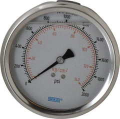 Wika - 4" Dial, 1/4 Thread, 0-2,000 Scale Range, Pressure Gauge - Lower Back Connection Mount, Accurate to 1% of Scale - Exact Industrial Supply