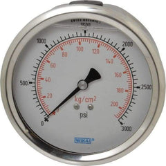 Wika - 4" Dial, 1/4 Thread, 0-3,000 Scale Range, Pressure Gauge - Lower Back Connection Mount, Accurate to 1% of Scale - Exact Industrial Supply