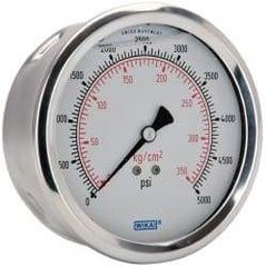 Wika - 4" Dial, 1/4 Thread, 0-5,000 Scale Range, Pressure Gauge - Lower Back Connection Mount, Accurate to 1% of Scale - Exact Industrial Supply