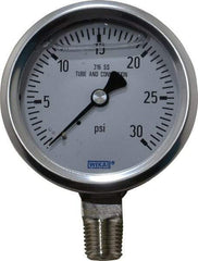 Wika - 2-1/2" Dial, 1/4 Thread, 0-30 Scale Range, Pressure Gauge - Lower Connection Mount, Accurate to 1.5% of Scale - Exact Industrial Supply