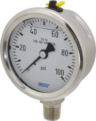 Wika - 2-1/2" Dial, 1/4 Thread, 0-100 Scale Range, Pressure Gauge - Lower Connection Mount, Accurate to 1.5% of Scale - Exact Industrial Supply