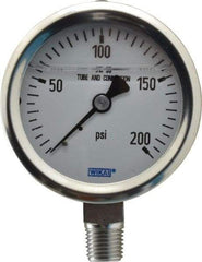 Wika - 2-1/2" Dial, 1/4 Thread, 0-200 Scale Range, Pressure Gauge - Lower Connection Mount, Accurate to 1.5% of Scale - Exact Industrial Supply