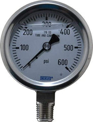 Wika - 2-1/2" Dial, 1/4 Thread, 0-600 Scale Range, Pressure Gauge - Lower Connection Mount, Accurate to 1.5% of Scale - Exact Industrial Supply