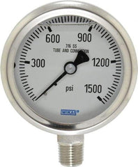 Wika - 2-1/2" Dial, 1/4 Thread, 0-1,500 Scale Range, Pressure Gauge - Lower Connection Mount, Accurate to 1.5% of Scale - Exact Industrial Supply