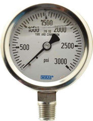 Wika - 2-1/2" Dial, 1/4 Thread, 0-3,000 Scale Range, Pressure Gauge - Lower Connection Mount, Accurate to 1.5% of Scale - Exact Industrial Supply