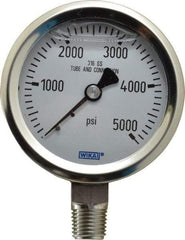 Wika - 2-1/2" Dial, 1/4 Thread, 0-5,000 Scale Range, Pressure Gauge - Lower Connection Mount, Accurate to 1.5% of Scale - Exact Industrial Supply