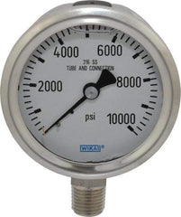 Wika - 2-1/2" Dial, 1/4 Thread, 0-10,000 Scale Range, Pressure Gauge - Lower Connection Mount, Accurate to 1.5% of Scale - Exact Industrial Supply