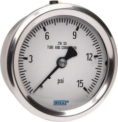 Wika - 2-1/2" Dial, 1/4 Thread, 0-15 Scale Range, Pressure Gauge - Center Back Connection Mount, Accurate to 1.5% of Scale - Exact Industrial Supply