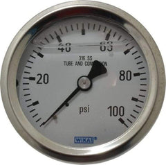 Wika - 2-1/2" Dial, 1/4 Thread, 0-100 Scale Range, Pressure Gauge - Center Back Connection Mount, Accurate to 1.5% of Scale - Exact Industrial Supply