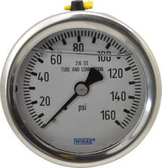 Wika - 2-1/2" Dial, 1/4 Thread, 0-160 Scale Range, Pressure Gauge - Center Back Connection Mount, Accurate to 1.5% of Scale - Exact Industrial Supply