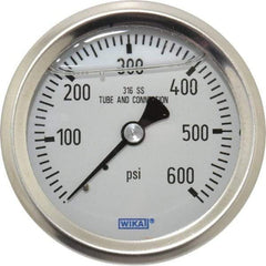 Wika - 2-1/2" Dial, 1/4 Thread, 0-600 Scale Range, Pressure Gauge - Center Back Connection Mount, Accurate to 1.5% of Scale - Exact Industrial Supply