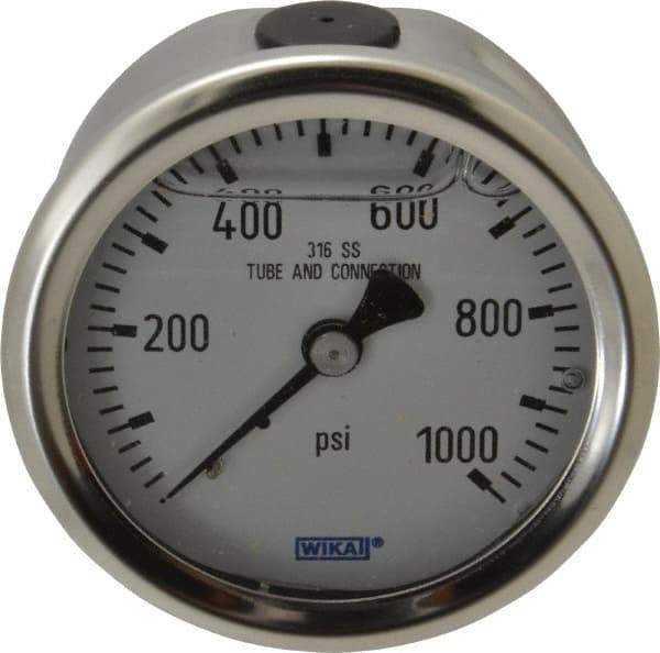 Wika - 2-1/2" Dial, 1/4 Thread, 0-1,000 Scale Range, Pressure Gauge - Center Back Connection Mount, Accurate to 1.5% of Scale - Exact Industrial Supply