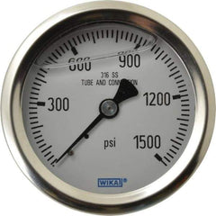 Wika - 2-1/2" Dial, 1/4 Thread, 0-1,500 Scale Range, Pressure Gauge - Center Back Connection Mount, Accurate to 1.5% of Scale - Exact Industrial Supply