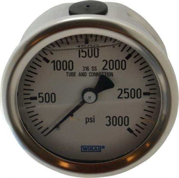 Wika - 2-1/2" Dial, 1/4 Thread, 0-3,000 Scale Range, Pressure Gauge - Center Back Connection Mount, Accurate to 1.5% of Scale - Exact Industrial Supply