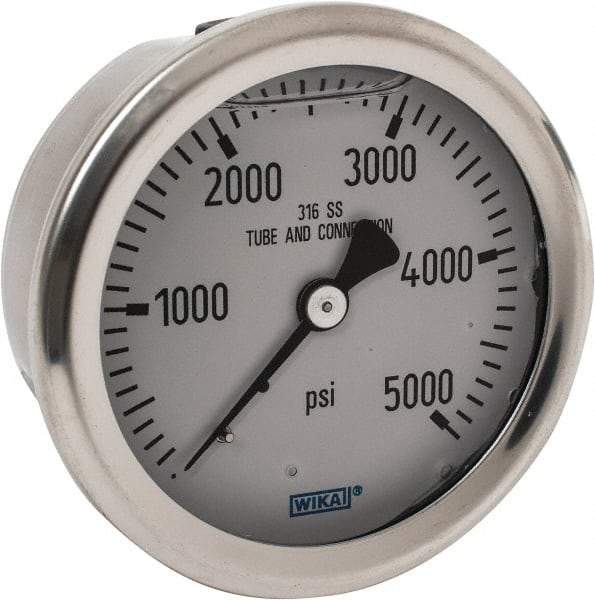 Wika - 2-1/2" Dial, 1/4 Thread, 0-5,000 Scale Range, Pressure Gauge - Center Back Connection Mount, Accurate to 1.5% of Scale - Exact Industrial Supply