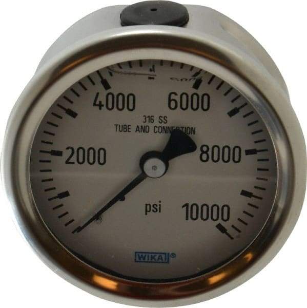 Wika - 2-1/2" Dial, 1/4 Thread, 0-10,000 Scale Range, Pressure Gauge - Center Back Connection Mount, Accurate to 1.5% of Scale - Exact Industrial Supply