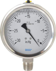 Wika - 4" Dial, 1/2 Thread, 30-0 Scale Range, Pressure Gauge - Lower Connection Mount, Accurate to 1% of Scale - Exact Industrial Supply