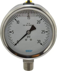 Wika - 4" Dial, 1/2 Thread, 0-30 Scale Range, Pressure Gauge - Lower Connection Mount, Accurate to 1% of Scale - Exact Industrial Supply