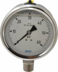 Wika - 4" Dial, 1/2 Thread, 0-60 Scale Range, Pressure Gauge - Lower Connection Mount, Accurate to 1% of Scale - Exact Industrial Supply