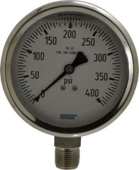 Wika - 4" Dial, 1/2 Thread, 0-400 Scale Range, Pressure Gauge - Lower Connection Mount, Accurate to 1% of Scale - Exact Industrial Supply