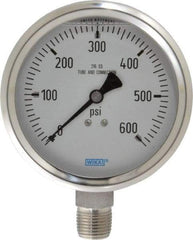 Wika - 4" Dial, 1/2 Thread, 0-600 Scale Range, Pressure Gauge - Lower Connection Mount, Accurate to 1% of Scale - Exact Industrial Supply
