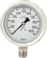 Wika - 4" Dial, 1/2 Thread, 0-1,000 Scale Range, Pressure Gauge - Lower Connection Mount, Accurate to 1% of Scale - Exact Industrial Supply