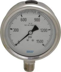 Wika - 4" Dial, 1/2 Thread, 0-1,500 Scale Range, Pressure Gauge - Lower Connection Mount, Accurate to 1% of Scale - Exact Industrial Supply