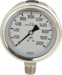 Wika - 4" Dial, 1/2 Thread, 0-2,000 Scale Range, Pressure Gauge - Lower Connection Mount, Accurate to 1% of Scale - Exact Industrial Supply