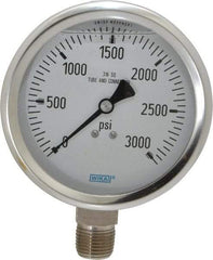 Wika - 4" Dial, 1/2 Thread, 0-3,000 Scale Range, Pressure Gauge - Lower Connection Mount, Accurate to 1% of Scale - Exact Industrial Supply