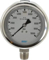 Wika - 4" Dial, 1/2 Thread, 0-10,000 Scale Range, Pressure Gauge - Lower Connection Mount, Accurate to 1% of Scale - Exact Industrial Supply