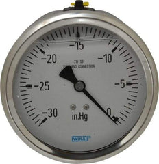 Wika - 4" Dial, 1/2 Thread, 30-0 Scale Range, Pressure Gauge - Lower Back Connection Mount, Accurate to 1% of Scale - Exact Industrial Supply