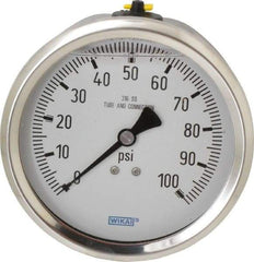 Wika - 4" Dial, 1/2 Thread, 0-100 Scale Range, Pressure Gauge - Lower Back Connection Mount, Accurate to 1% of Scale - Exact Industrial Supply