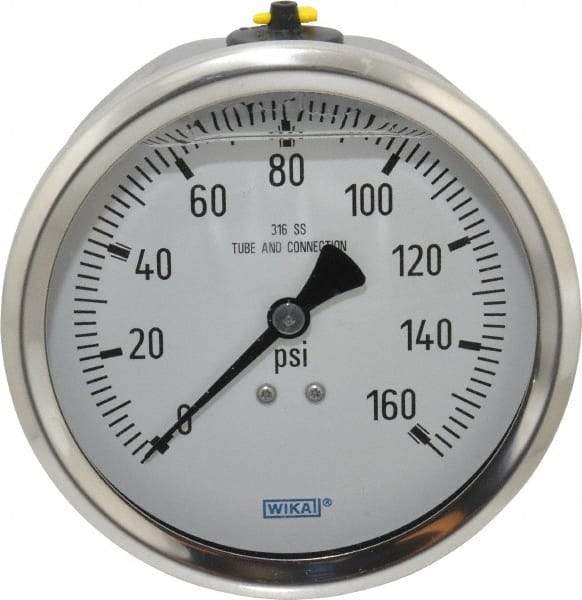 Wika - 4" Dial, 1/2 Thread, 0-160 Scale Range, Pressure Gauge - Lower Back Connection Mount, Accurate to 1% of Scale - Exact Industrial Supply