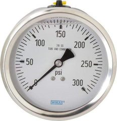 Wika - 4" Dial, 1/2 Thread, 0-300 Scale Range, Pressure Gauge - Lower Back Connection Mount, Accurate to 1% of Scale - Exact Industrial Supply