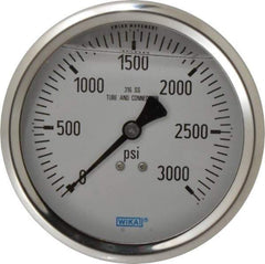 Wika - 4" Dial, 1/2 Thread, 0-3,000 Scale Range, Pressure Gauge - Lower Back Connection Mount, Accurate to 1% of Scale - Exact Industrial Supply