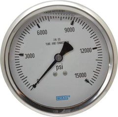 Wika - 4" Dial, 1/2 Thread, 0-15,000 Scale Range, Pressure Gauge - Lower Back Connection Mount, Accurate to 1% of Scale - Exact Industrial Supply